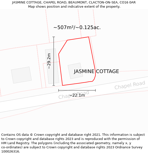 JASMINE COTTAGE, CHAPEL ROAD, BEAUMONT, CLACTON-ON-SEA, CO16 0AR: Plot and title map