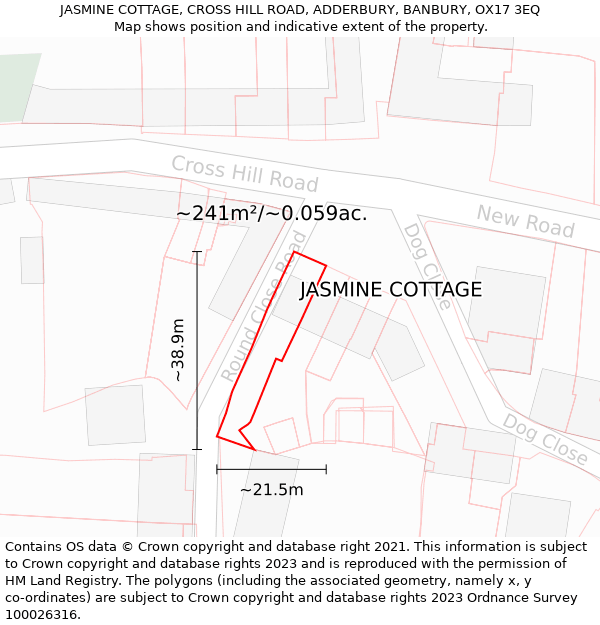 JASMINE COTTAGE, CROSS HILL ROAD, ADDERBURY, BANBURY, OX17 3EQ: Plot and title map