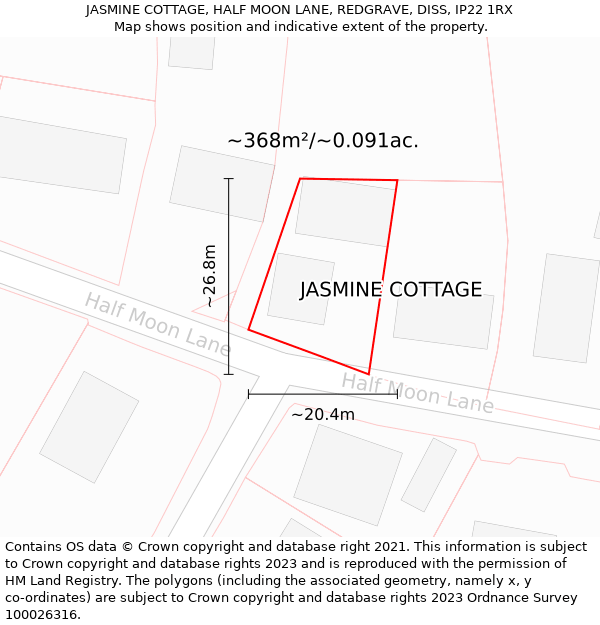 JASMINE COTTAGE, HALF MOON LANE, REDGRAVE, DISS, IP22 1RX: Plot and title map