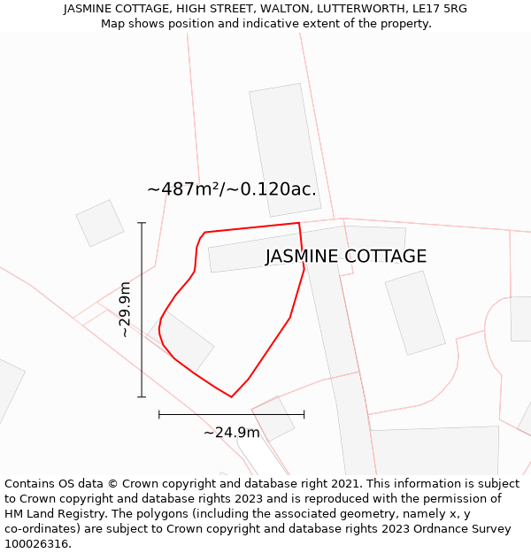 JASMINE COTTAGE, HIGH STREET, WALTON, LUTTERWORTH, LE17 5RG: Plot and title map