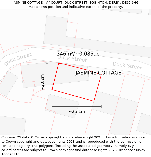 JASMINE COTTAGE, IVY COURT, DUCK STREET, EGGINTON, DERBY, DE65 6HG: Plot and title map