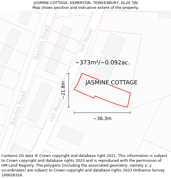 JASMINE COTTAGE, KEMERTON, TEWKESBURY, GL20 7JN: Plot and title map