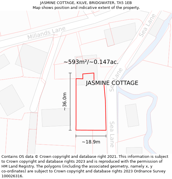 JASMINE COTTAGE, KILVE, BRIDGWATER, TA5 1EB: Plot and title map