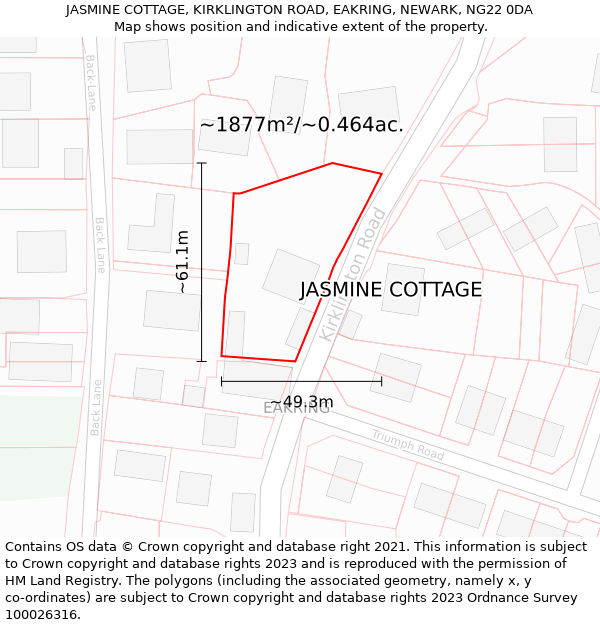 JASMINE COTTAGE, KIRKLINGTON ROAD, EAKRING, NEWARK, NG22 0DA: Plot and title map