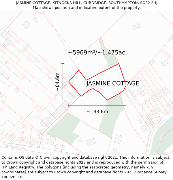 JASMINE COTTAGE, KITNOCKS HILL, CURDRIDGE, SOUTHAMPTON, SO32 2HJ: Plot and title map