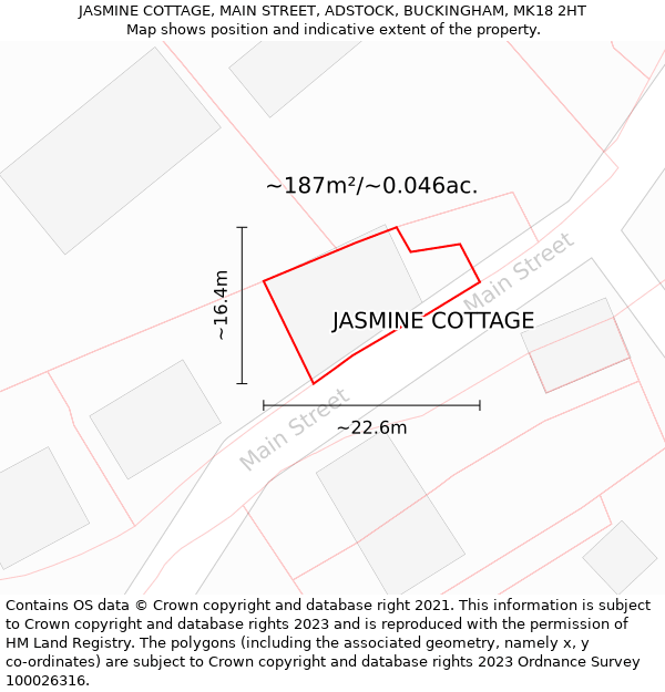 JASMINE COTTAGE, MAIN STREET, ADSTOCK, BUCKINGHAM, MK18 2HT: Plot and title map