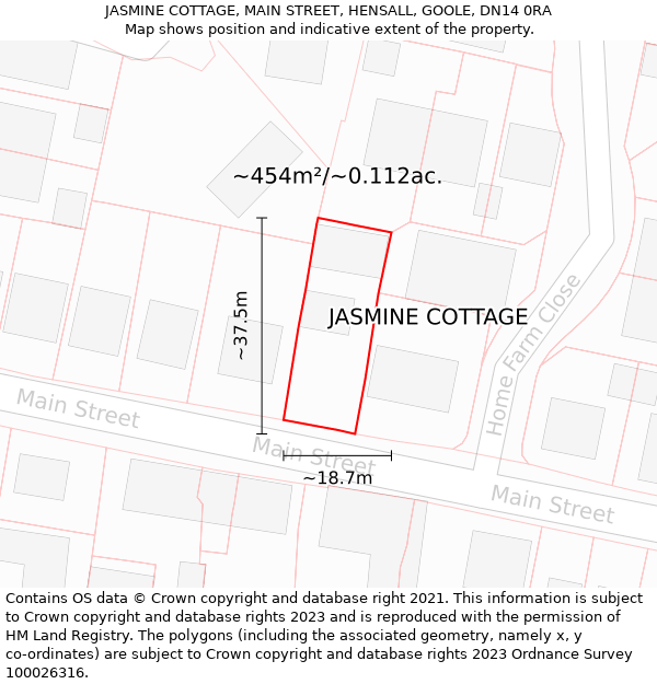 JASMINE COTTAGE, MAIN STREET, HENSALL, GOOLE, DN14 0RA: Plot and title map