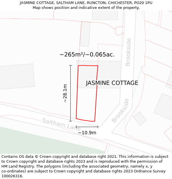 JASMINE COTTAGE, SALTHAM LANE, RUNCTON, CHICHESTER, PO20 1PU: Plot and title map