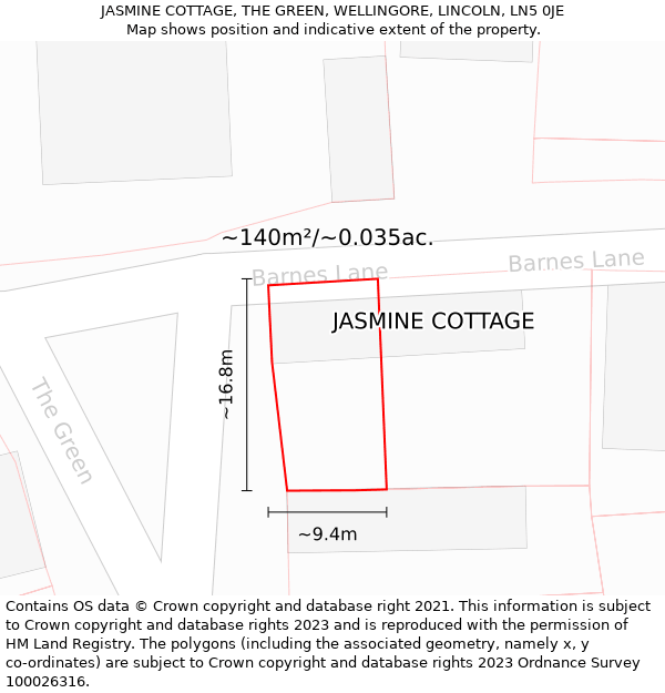 JASMINE COTTAGE, THE GREEN, WELLINGORE, LINCOLN, LN5 0JE: Plot and title map