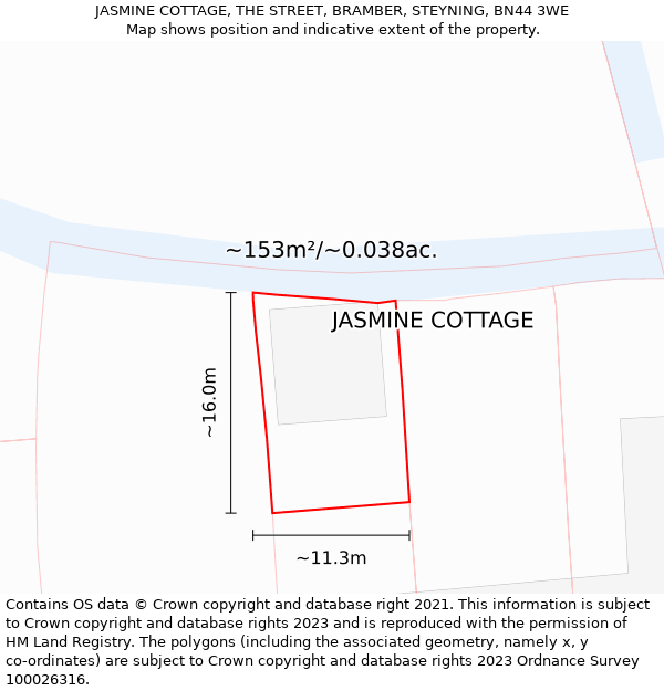 JASMINE COTTAGE, THE STREET, BRAMBER, STEYNING, BN44 3WE: Plot and title map