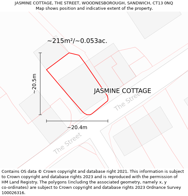 JASMINE COTTAGE, THE STREET, WOODNESBOROUGH, SANDWICH, CT13 0NQ: Plot and title map