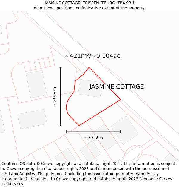 JASMINE COTTAGE, TRISPEN, TRURO, TR4 9BH: Plot and title map