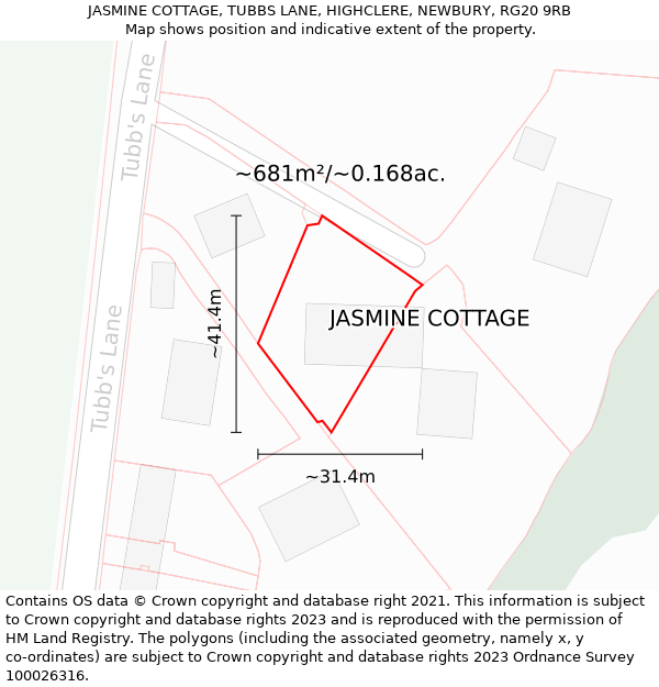 JASMINE COTTAGE, TUBBS LANE, HIGHCLERE, NEWBURY, RG20 9RB: Plot and title map