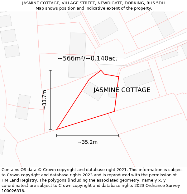 JASMINE COTTAGE, VILLAGE STREET, NEWDIGATE, DORKING, RH5 5DH: Plot and title map