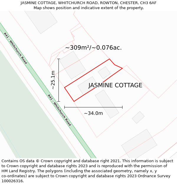 JASMINE COTTAGE, WHITCHURCH ROAD, ROWTON, CHESTER, CH3 6AF: Plot and title map