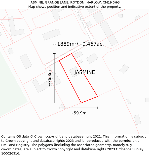 JASMINE, GRANGE LANE, ROYDON, HARLOW, CM19 5HG: Plot and title map