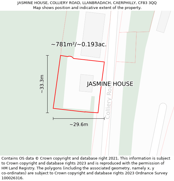 JASMINE HOUSE, COLLIERY ROAD, LLANBRADACH, CAERPHILLY, CF83 3QQ: Plot and title map