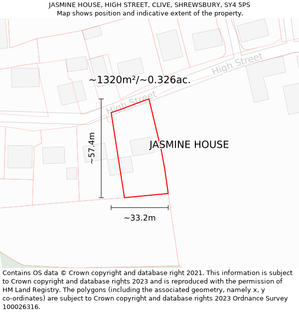 JASMINE HOUSE, HIGH STREET, CLIVE, SHREWSBURY, SY4 5PS: Plot and title map