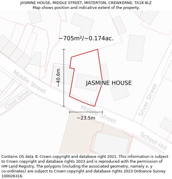 JASMINE HOUSE, MIDDLE STREET, MISTERTON, CREWKERNE, TA18 8LZ: Plot and title map