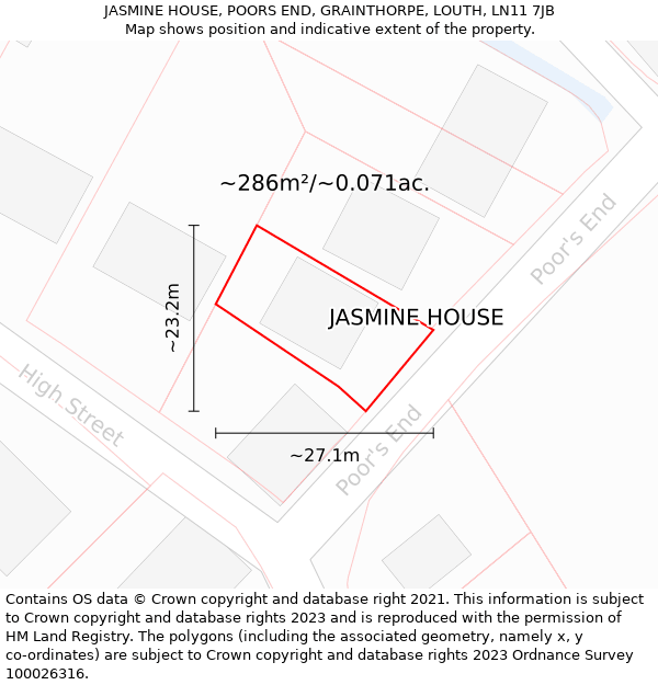 JASMINE HOUSE, POORS END, GRAINTHORPE, LOUTH, LN11 7JB: Plot and title map