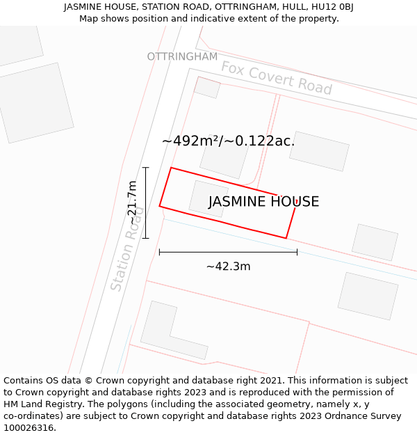 JASMINE HOUSE, STATION ROAD, OTTRINGHAM, HULL, HU12 0BJ: Plot and title map