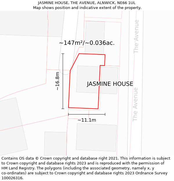 JASMINE HOUSE, THE AVENUE, ALNWICK, NE66 1UL: Plot and title map