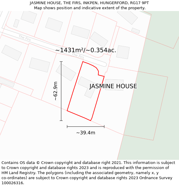 JASMINE HOUSE, THE FIRS, INKPEN, HUNGERFORD, RG17 9PT: Plot and title map