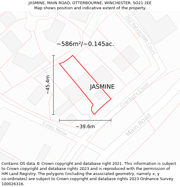 JASMINE, MAIN ROAD, OTTERBOURNE, WINCHESTER, SO21 2EE: Plot and title map