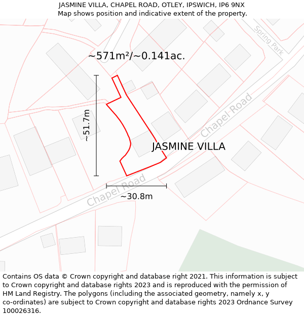 JASMINE VILLA, CHAPEL ROAD, OTLEY, IPSWICH, IP6 9NX: Plot and title map