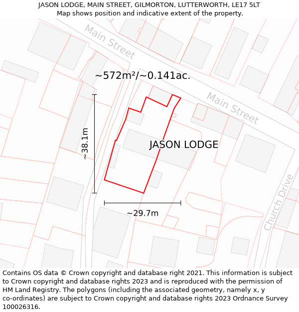 JASON LODGE, MAIN STREET, GILMORTON, LUTTERWORTH, LE17 5LT: Plot and title map