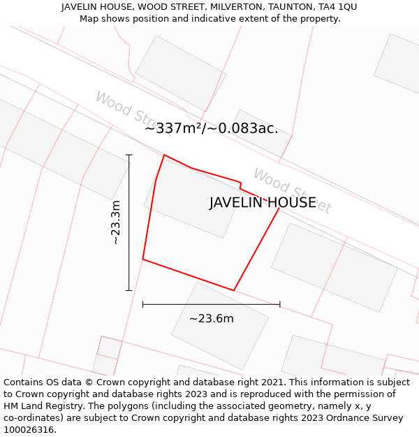 JAVELIN HOUSE, WOOD STREET, MILVERTON, TAUNTON, TA4 1QU: Plot and title map