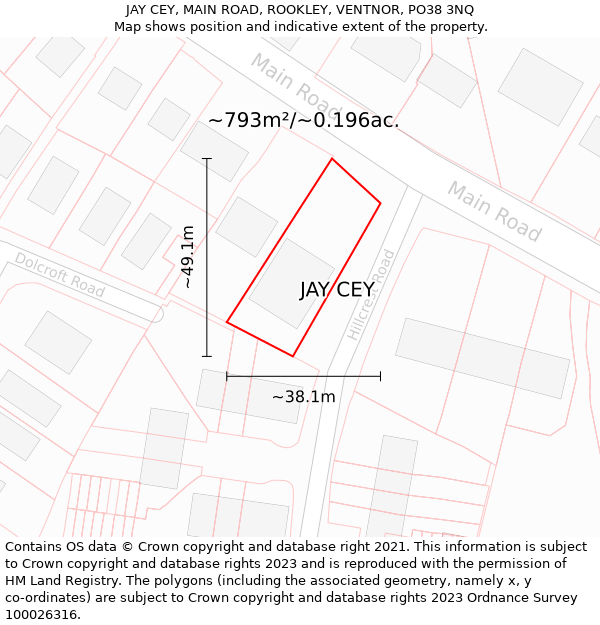 JAY CEY, MAIN ROAD, ROOKLEY, VENTNOR, PO38 3NQ: Plot and title map