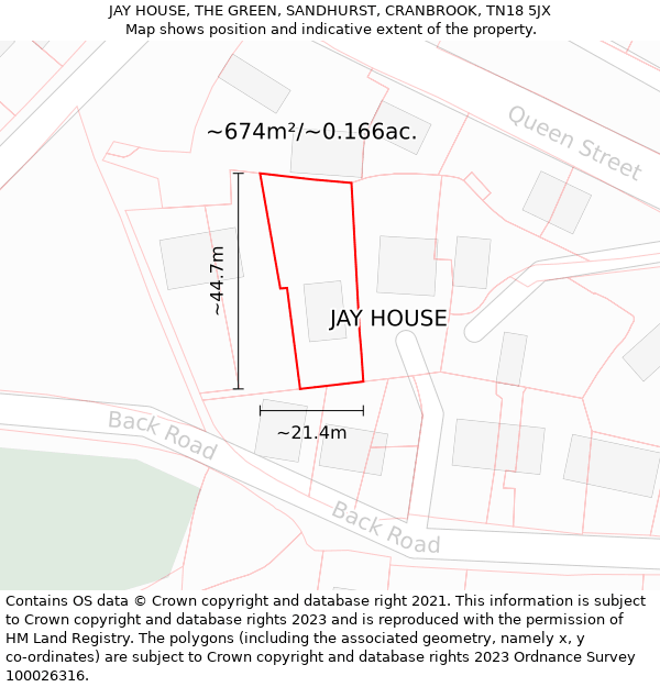 JAY HOUSE, THE GREEN, SANDHURST, CRANBROOK, TN18 5JX: Plot and title map