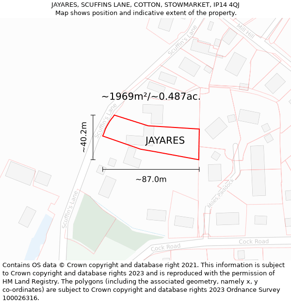 JAYARES, SCUFFINS LANE, COTTON, STOWMARKET, IP14 4QJ: Plot and title map