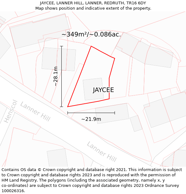 JAYCEE, LANNER HILL, LANNER, REDRUTH, TR16 6DY: Plot and title map