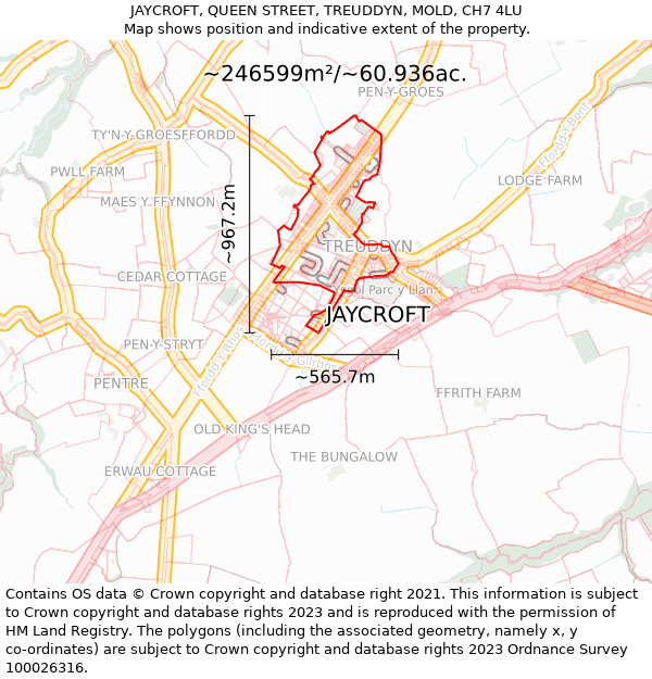 JAYCROFT, QUEEN STREET, TREUDDYN, MOLD, CH7 4LU: Plot and title map