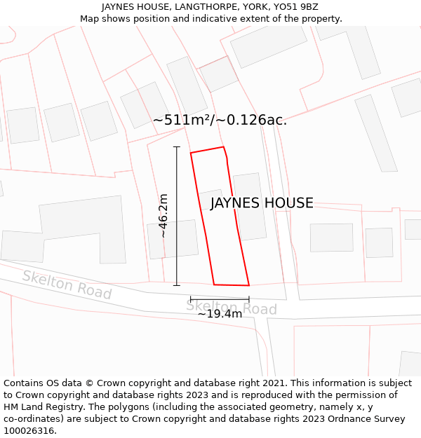 JAYNES HOUSE, LANGTHORPE, YORK, YO51 9BZ: Plot and title map