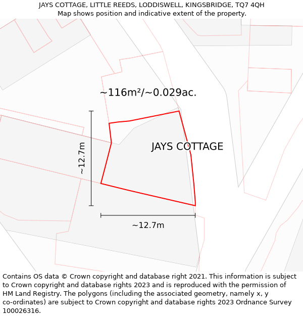 JAYS COTTAGE, LITTLE REEDS, LODDISWELL, KINGSBRIDGE, TQ7 4QH: Plot and title map