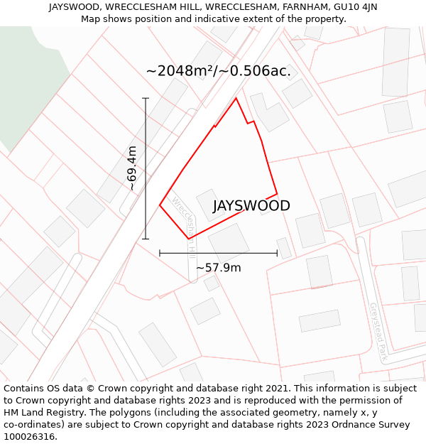 JAYSWOOD, WRECCLESHAM HILL, WRECCLESHAM, FARNHAM, GU10 4JN: Plot and title map