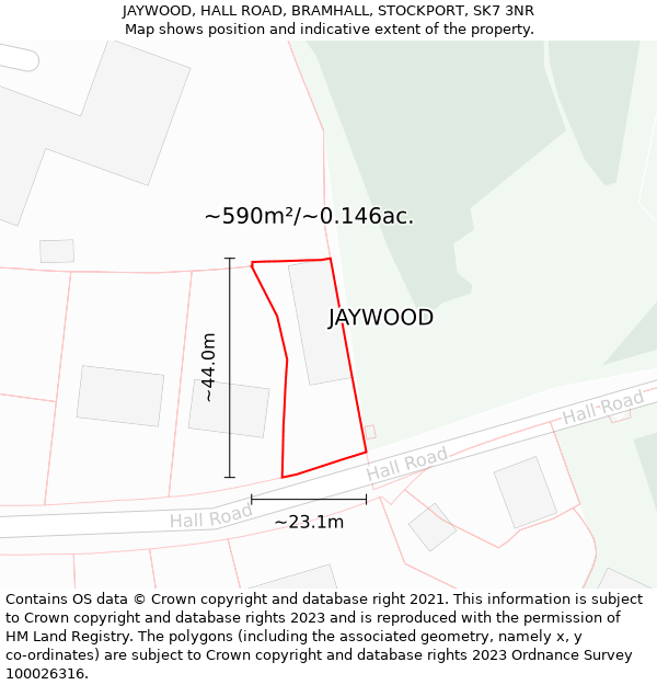 JAYWOOD, HALL ROAD, BRAMHALL, STOCKPORT, SK7 3NR: Plot and title map