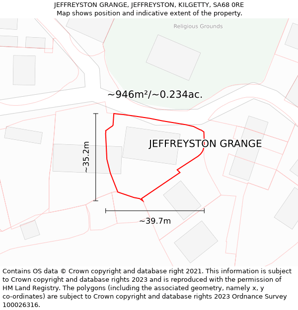 JEFFREYSTON GRANGE, JEFFREYSTON, KILGETTY, SA68 0RE: Plot and title map