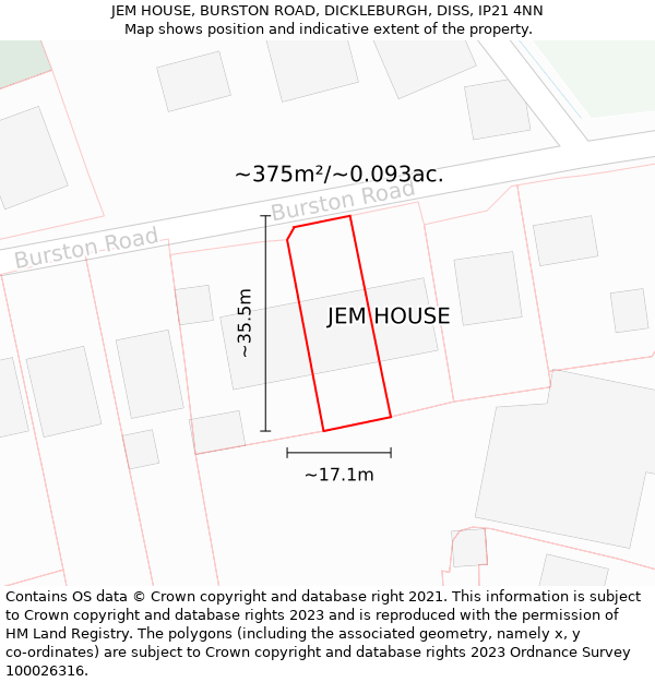 JEM HOUSE, BURSTON ROAD, DICKLEBURGH, DISS, IP21 4NN: Plot and title map