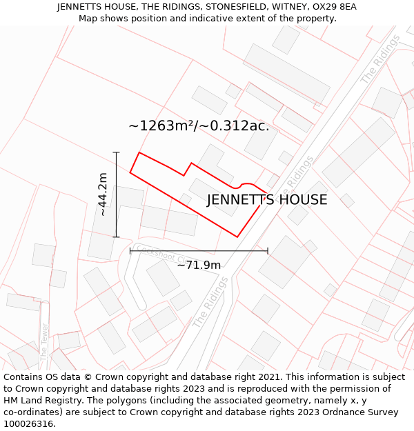 JENNETTS HOUSE, THE RIDINGS, STONESFIELD, WITNEY, OX29 8EA: Plot and title map