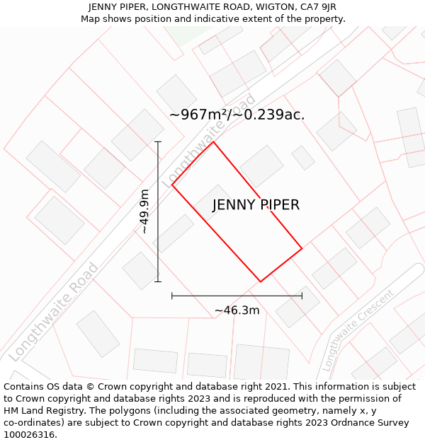 JENNY PIPER, LONGTHWAITE ROAD, WIGTON, CA7 9JR: Plot and title map