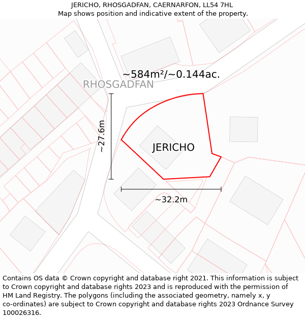 JERICHO, RHOSGADFAN, CAERNARFON, LL54 7HL: Plot and title map