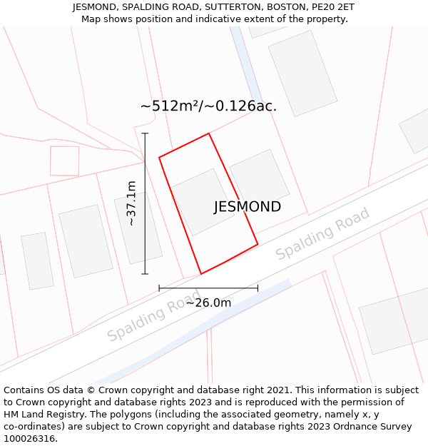 JESMOND, SPALDING ROAD, SUTTERTON, BOSTON, PE20 2ET: Plot and title map