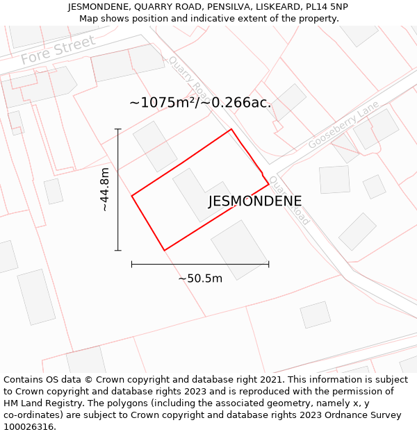 JESMONDENE, QUARRY ROAD, PENSILVA, LISKEARD, PL14 5NP: Plot and title map