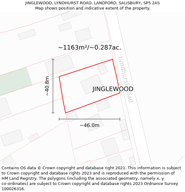 JINGLEWOOD, LYNDHURST ROAD, LANDFORD, SALISBURY, SP5 2AS: Plot and title map