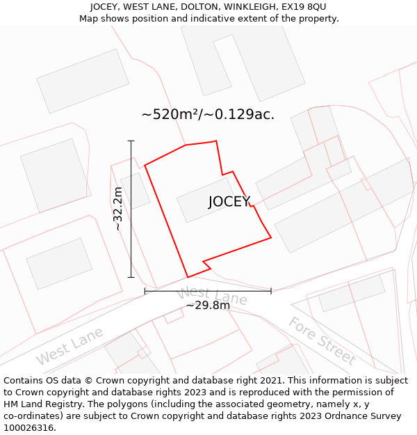 JOCEY, WEST LANE, DOLTON, WINKLEIGH, EX19 8QU: Plot and title map