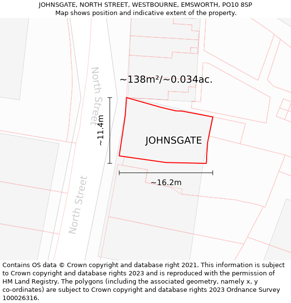 JOHNSGATE, NORTH STREET, WESTBOURNE, EMSWORTH, PO10 8SP: Plot and title map